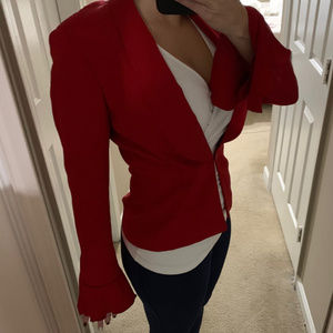 Escada Red Silk Blazer with Ruffle Hem Sleeves